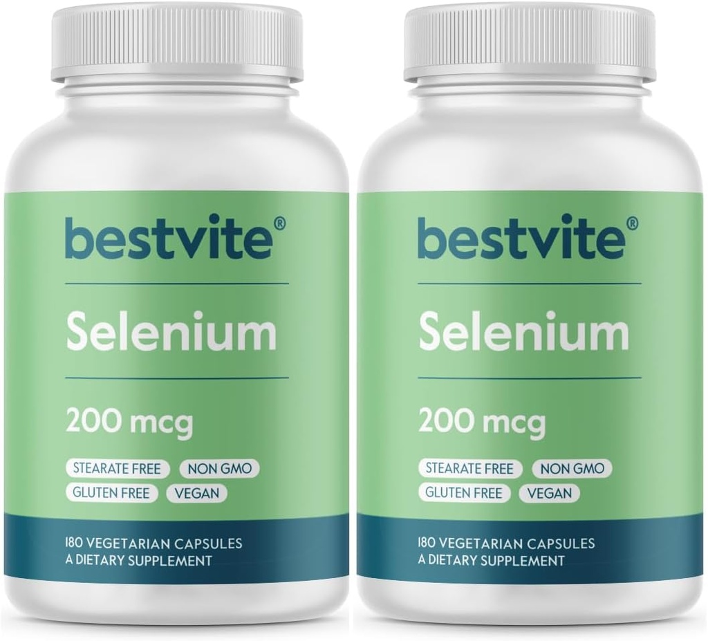 BESTVITEセレン 200mcg (360 ベジタリアンカプセル) (2-パック) - ない Stearates - No Flow Agents - 完全菜食主義者の非GMO - グルテンフリー