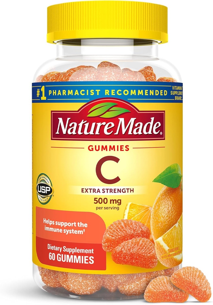 Nature Made Extra Strength Dosage Vitamin C 500 mg per serving, Dietary Supplement for Immune Support, 60 Gummies, 30 Day Supply