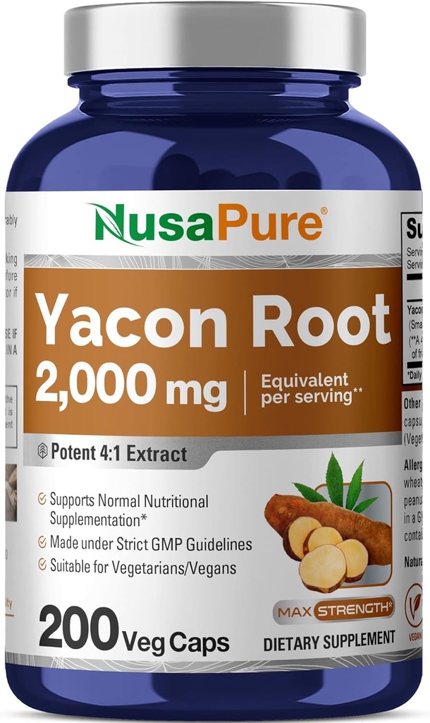 NusaPure Yacon Root Extract 2000mg 200 Vegetarian Capsules (Extract 4:1, Non-GMO, Vegan)