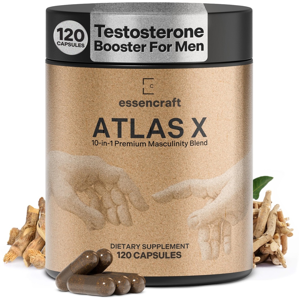 ATLAS X 10-in-1 男性の男性のための増量性 Maximiser の補足 - エネルギー、強さ及び現実のカプセル、Ashwagandha、亜鉛、安全 Musli、Tongkat のアリ、黒い Maca、Fadogia Agrestis、2 か月の供給