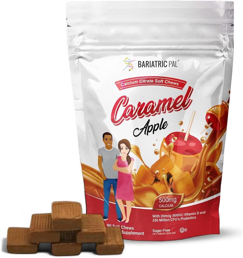 BariatricPal Sugar-Free Calcium Citrate Soft Chews | 500mg with Vitamin D&Probiotics | Caramel Apple | 90カウント(1ヶ月の供給)