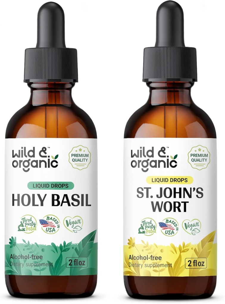 ワイルド & オーガニック ホーリー・バジル チンチュール 2 fl oz & St Johns Wort Tincture 2 fl oz