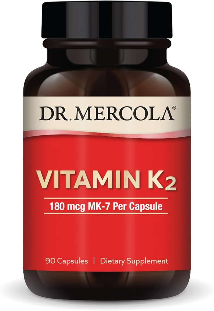 MK-7としてMercola Vitamin K2-180 mcg Vitamin K2 - 健康な動脈機能と心の健康をサポート - 非GMO、グルテンフリー&乳液フリー - 90カプセル(90の給餌)