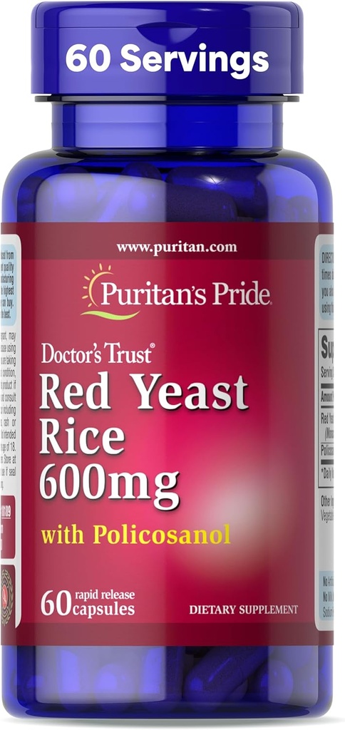 Puritans Pride Doctors Trust® Red Yeast Rice 60mg with Policosanol, サプリメント, 60 迅速なリリースカプセル