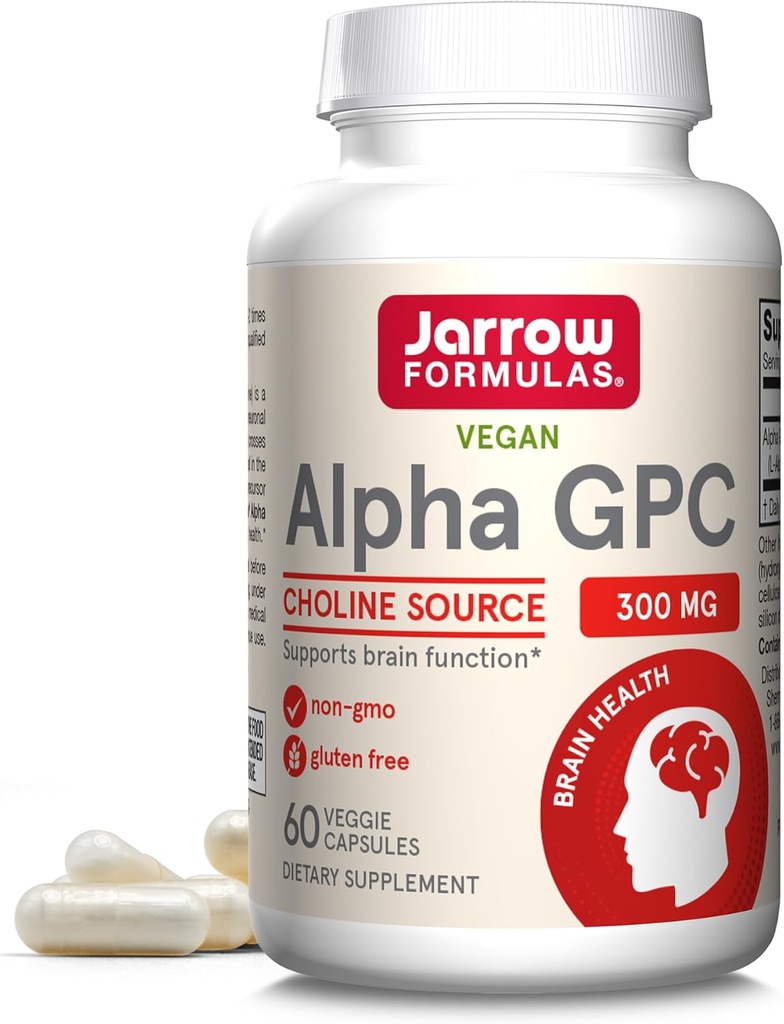 Jarrow Formulas®アルファGPC、300mg、栄養補助食品、大人のための脳の健康サプリメント、60ベジギーカプセル、30日の供給
