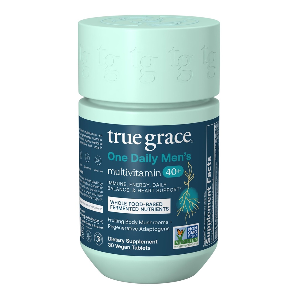 真のグレースメンの40 + 1毎日のマルチビタミン発酵ミネラル、有機適応剤&マッシュルーム全体バランス免疫、持久力、骨&心臓サポートサプリメント - 非GMO - 30ビーガンタブレット