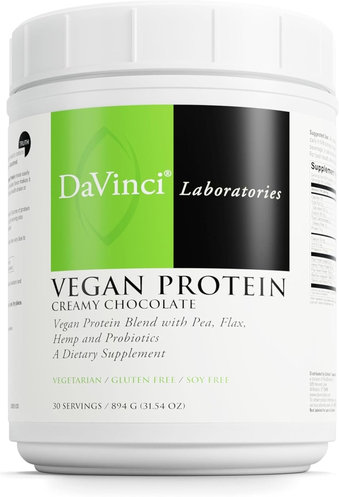DAVINCI Labs Vegan Protein - Powder Supplement Supports Muscle & Tissue Repair* - Vegan Supplement with Pea Protein & Flax Seed - Creamy Chocolate, 30 Servings (894 g)