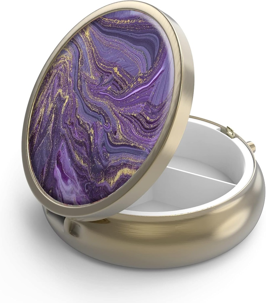 ミラーのレトロ3のコンパートメントの小さい丸薬箱が付いている丸薬箱はまたはポケット青銅の小さい敷物箱かビタミン、魚油、補足、丸薬は旅行ギフト(金大理石)を含んでいます