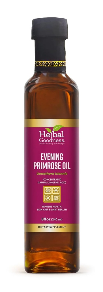 草のGoodnessの夕方のPrimroseオイル8oz – ホルモンのバランス、皮、毛、接合箇所および中心の健康サポートのための風邪押された、高GLA - 純粋で、非GMOの優れた補足オイル  草のGoodness