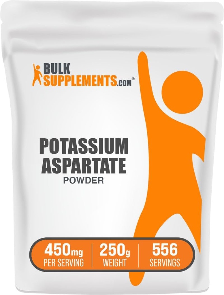 BulkSupplements.com Potassium Aspartate Powder - Mineral Supplement, for Hydration Support - Gluten Free, 450mg (98mg Potassium) per Serving, 250g (8.8 oz) (Pack of 1)