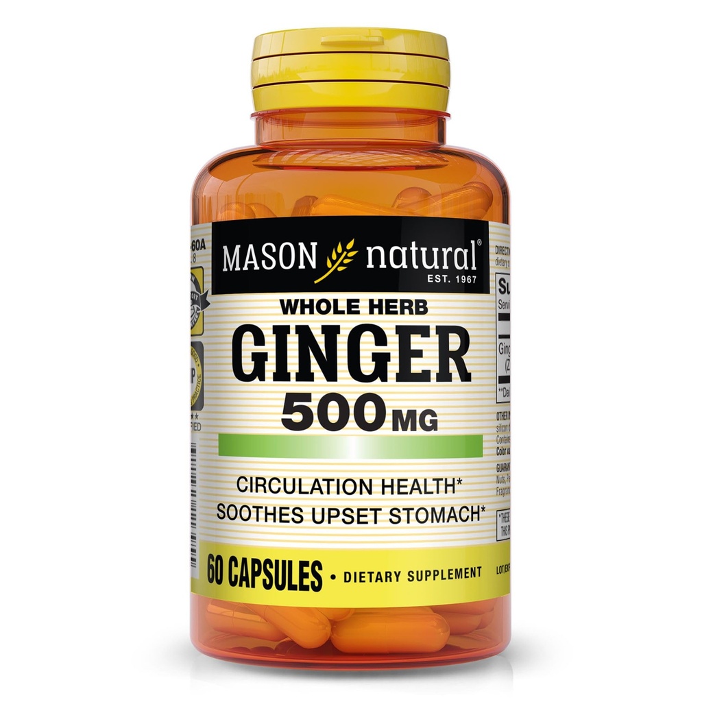 MASON NATURAL 全ハーブのジンジャー500のmgの2か月の供給、自然な草の補足、60のカプセル