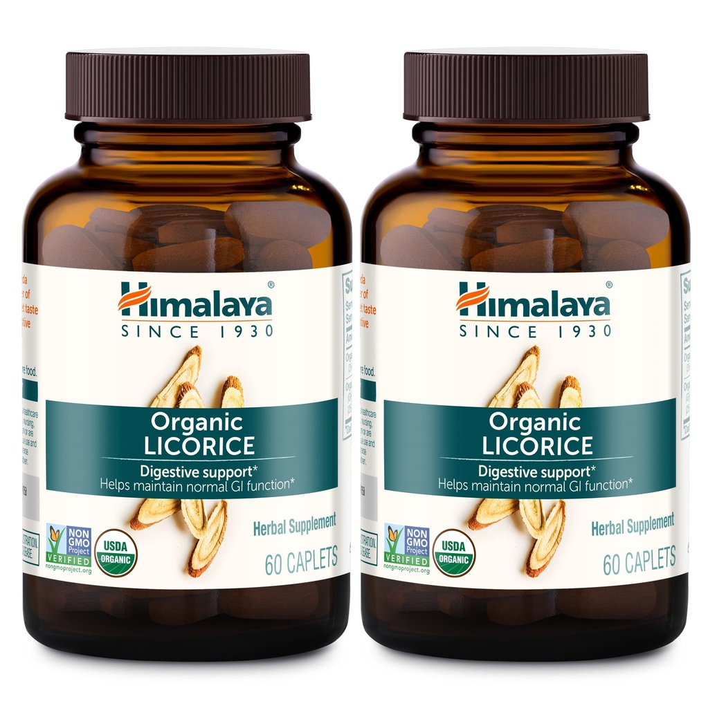 Himalaya Organic Licorice, 120 Day Supply - アップセットの胃のための消化の健康のサプリメント, 時事BloatingとHeartburn - USDA Organic, ビーガン, 非GMO, 非DGL, グルテンフリー, 60 Caplets, 2パック