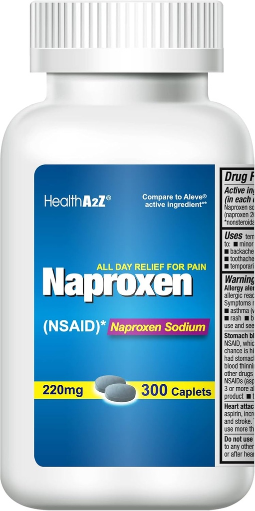 HealthA2Z® Naproxen Sodium | 220mg | 300 Counts | NSAID | Fast Pain Relief | Fever Reducer
