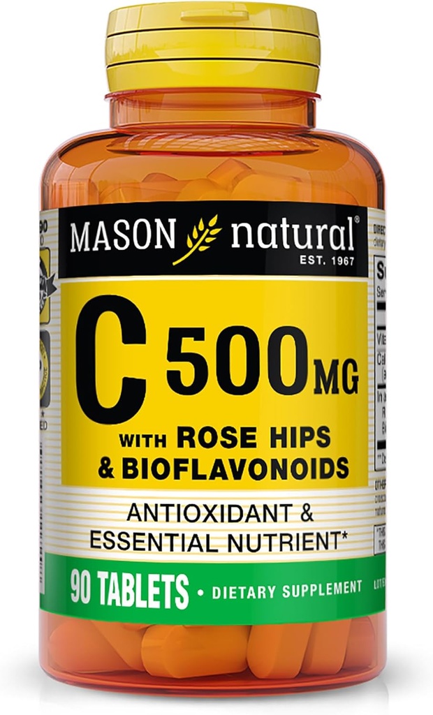 MASONナチュラルビタミンC 500mg、ローズヒップ&バイオフラボンイド、免疫サポート&抗酸化フォーミュラ、90錠