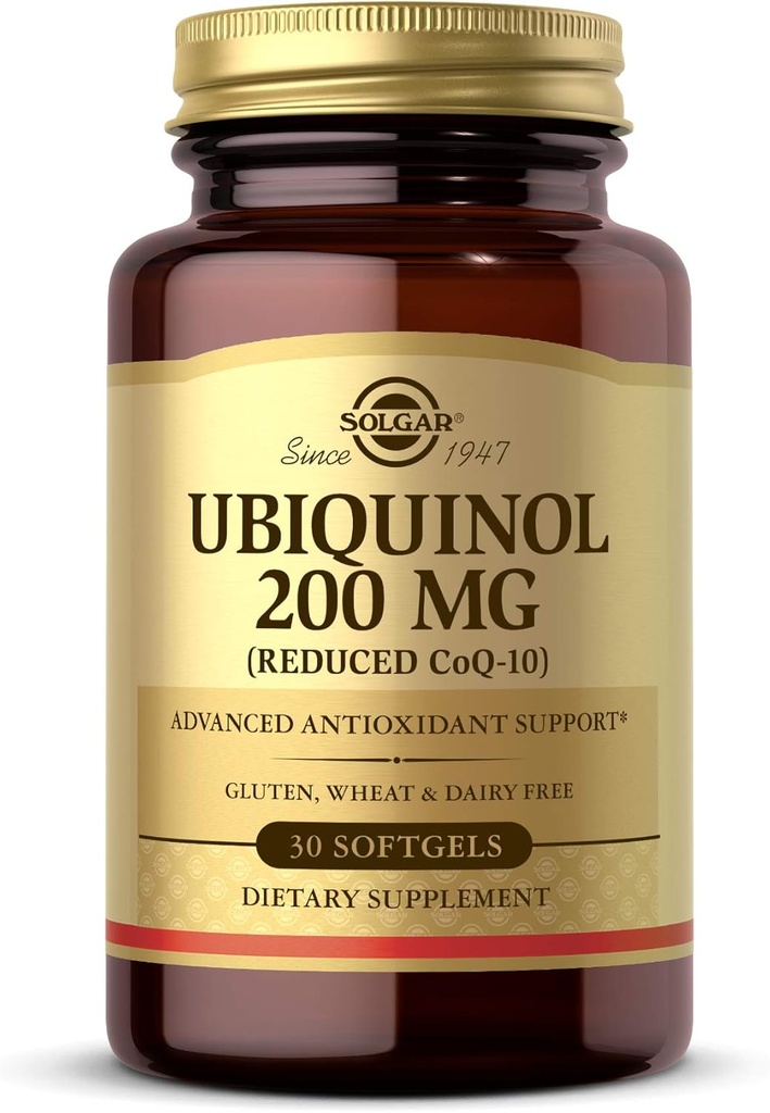 Solgar Ubiquinol 200 mg (Reduced CoQ-10), 30 Softgels - Promotes Heart & Brain Function - Supports Healthy Aging - Coenzyme Q10 - Ubiquinone Supplement - Gluten Free, Dairy Free - 30 Servings , Unflavoured, standard