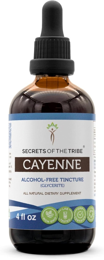 Tribe Cayenne Tinctureアルコールフリーエキス、高周波ハーブドロップの秘密、Cayenne Capsicum annuum Invigorating Effect 4 ozから作られたチンキ