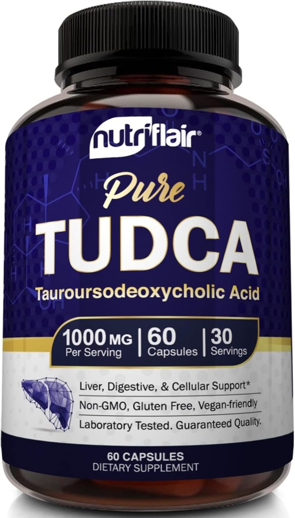 NutriFlair 純粋な TUDCA 1000mg - プレミアム Tauroursodeoxycholic 酸のベール ソルト、デトックス&クレンス、非GMO、グルテンフリー。 肝臓、腎臓および胆嚢サポート - 米国製、60カプセル