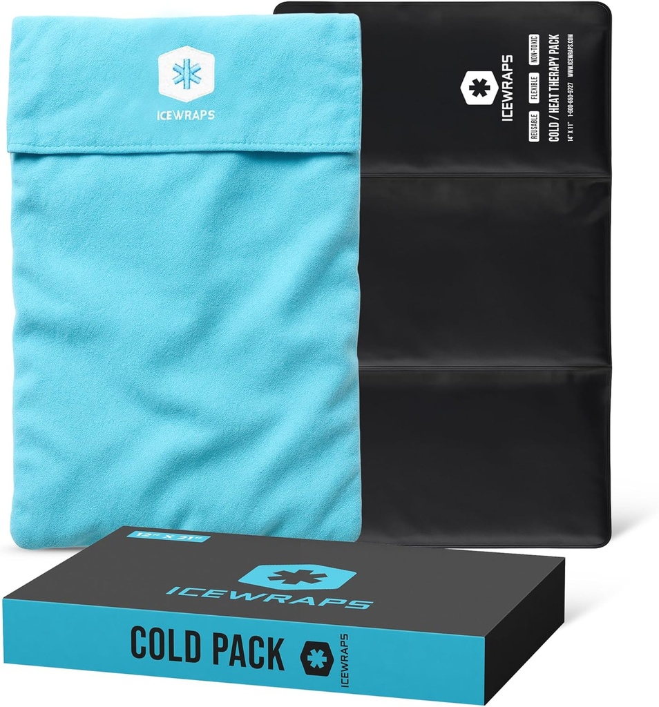 ICEWRAPS 12"x21"柔らかい生地カバーが付いている余分大きい再使用可能なアイス パック-Kneeおよび背部膨張のための多目的適用範囲が広い冷たい療法の粘土のアイス パック、および慢性の痛みの救助、調節可能なコールド パック