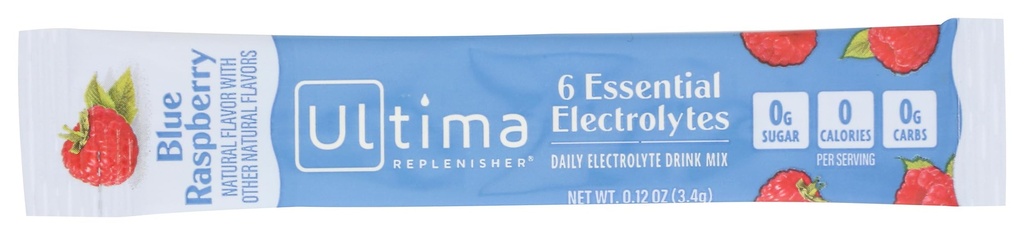 Ultima Replenisher Blue Raspberry Electrolyte Drink Mix シングル、0.12 Oz