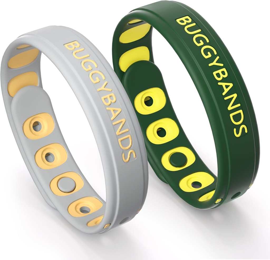 蚊忌避ブレスレット、2パックシリコン蚊忌避リストバンド、DEET-Free昆虫&大人と子供のためのバグ忌避リストバンド屋内屋外使用(ダークグリーン&グレー)