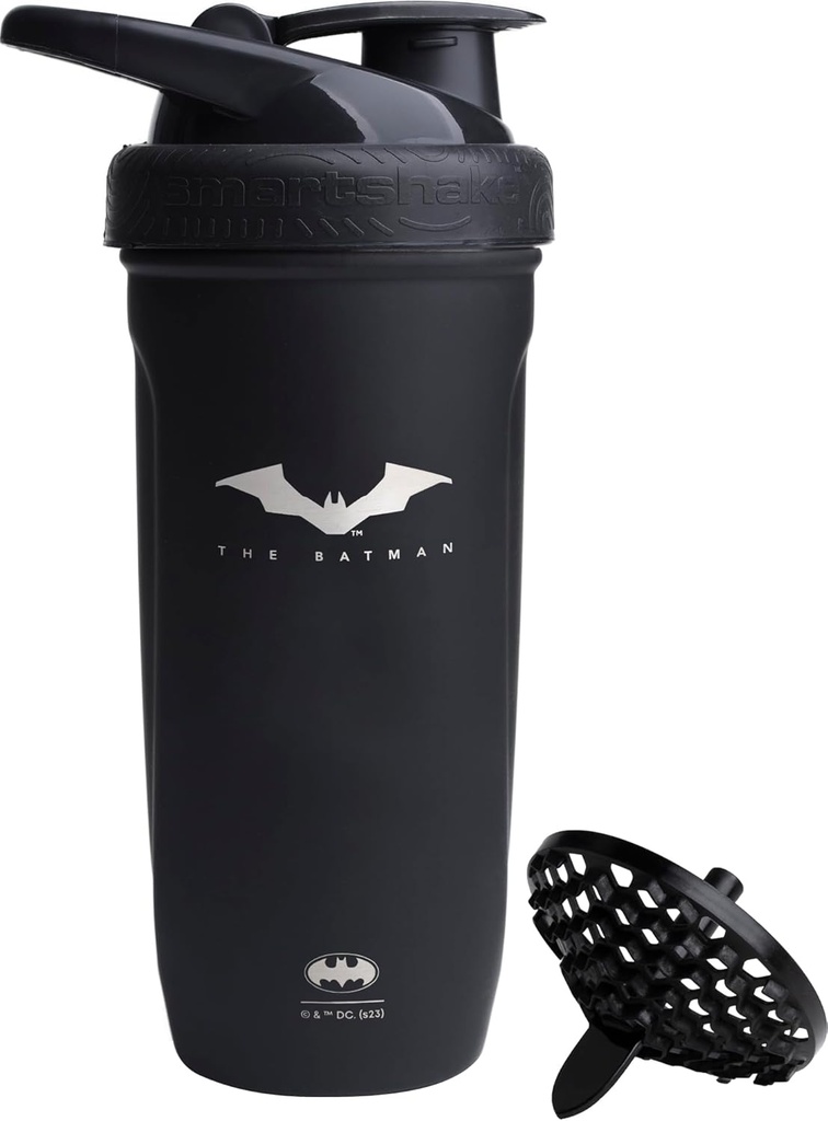 Smartshake DC COMICS Reforce Stainless Steel Protein Shaker Bottle 900 ml | 30 oz - Leakproof Screw-on Lid - BPA Free – Unisex - Non Insulated - Batman