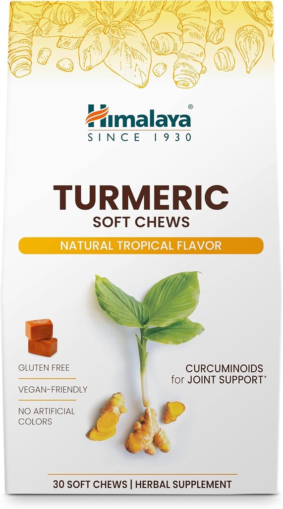 Himalaya Turmeric Chews with Curcumin for Healthy Joint Support, and Optimum Flexibility & Mobility, 300 mg of Extracts per Serving, 30 Soft Chews, 15 Day Supply