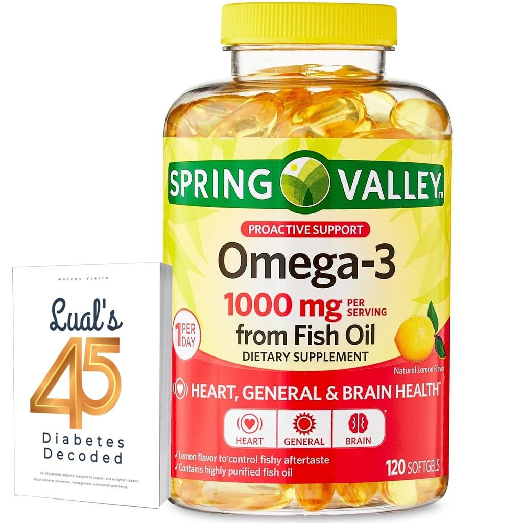 Omega-3 魚油心臓全般 & 脳の健康栄養補助Softgels, 1000 mg, 120 ルーアのカウントバンドル 45 糖尿病解読
