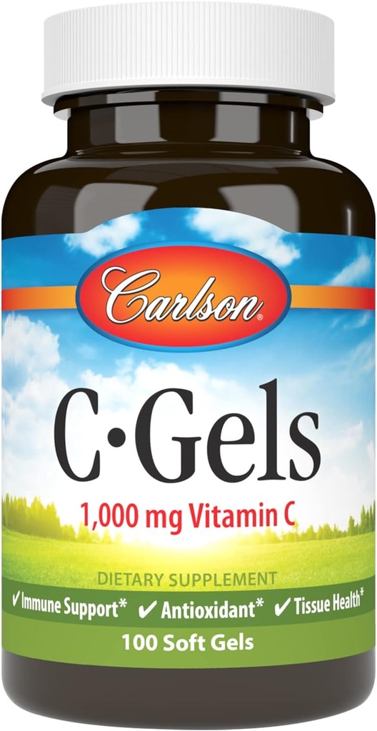 Carlson - C-Gels、1000mg、ビタミンC Softgels、免疫サポート&ハートヘルス、ビタミンC Softgels、抗酸化剤、ビタミンCサプリメント、100 Softgels
