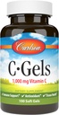 Carlson - C-Gels、1000mg、ビタミンC Softgels、免疫サポート&ハートヘルス、ビタミンC Softgels、抗酸化剤、ビタミンCサプリメント、100 Softgels