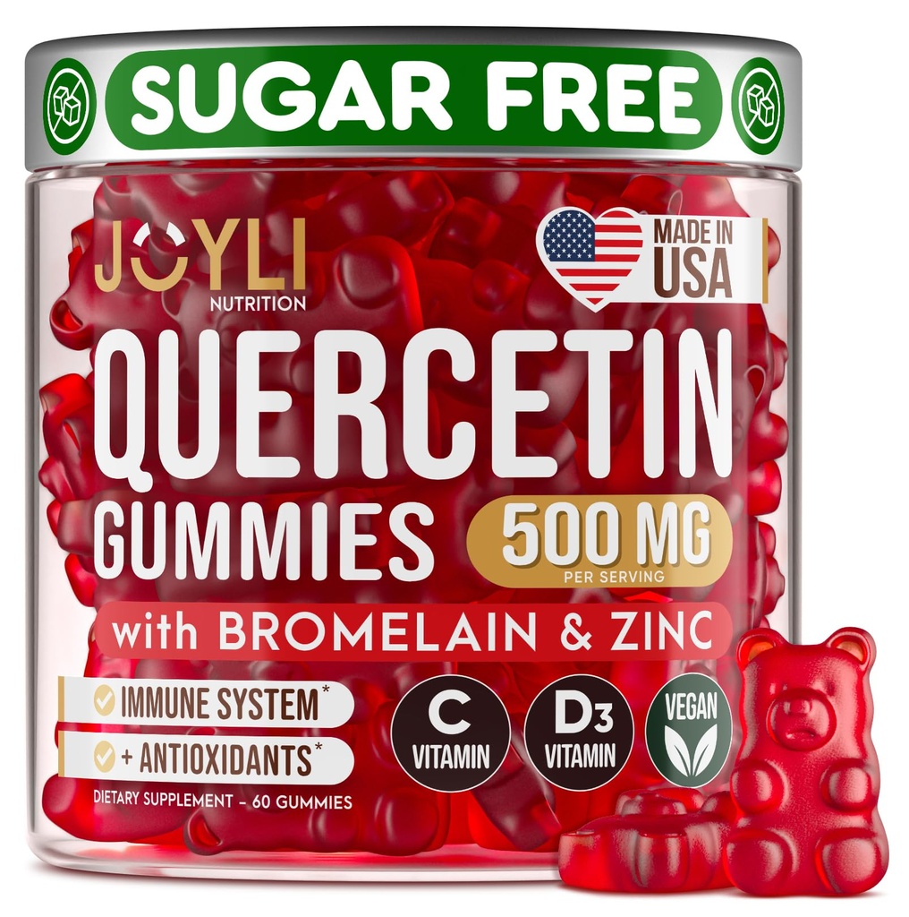 JOYLI Quercetin グミー - Bromelain亜鉛ビタミンCとビタミンD3 - Quercetinは免疫システムとアレルギーのための500MGを補います - 子供と大人のためのケルセチン - 60ケルセチンChewable