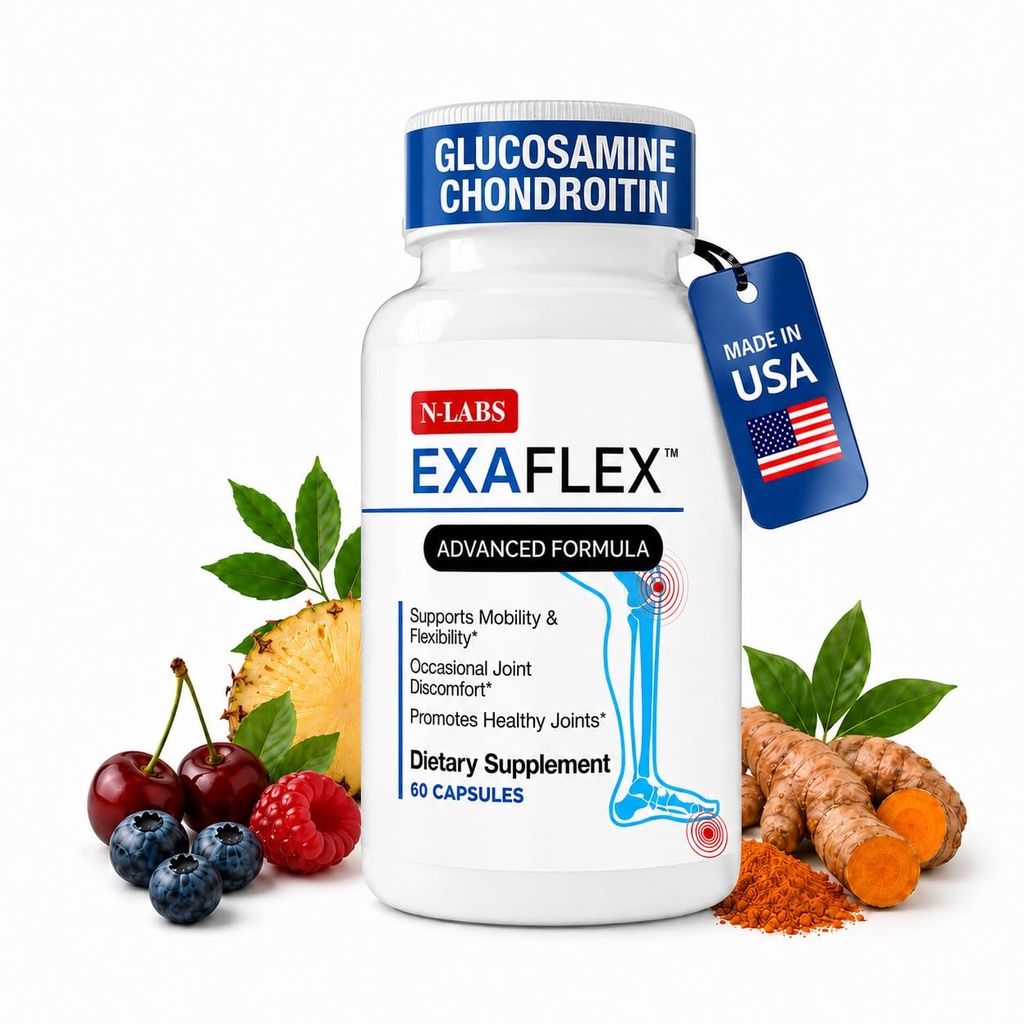 N-Labs ExaFlexグルコサミンコンドロイチンMSM、Bromelainカプセル - ボスウェリアエキス、ターメリックおよびケルセチンと男性と女性のための共同サプリメント - 共同健康をサポート - 米国製 - 60カプセル