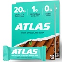 Atlas Protein Bar, 20g Protein, 1g Sugar, Clean Ingredients, Gluten Free, Mint Chocolate Chip (12 Count, Pack of 2)