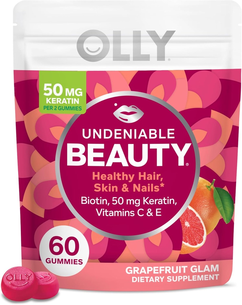 毛、皮、釘、ビオチン、ビタミンC、ケラチン、Chewableの補足、グレープフルーツ、30日の供給のためのOLLY Undeniableの美のGummy - 60の計算