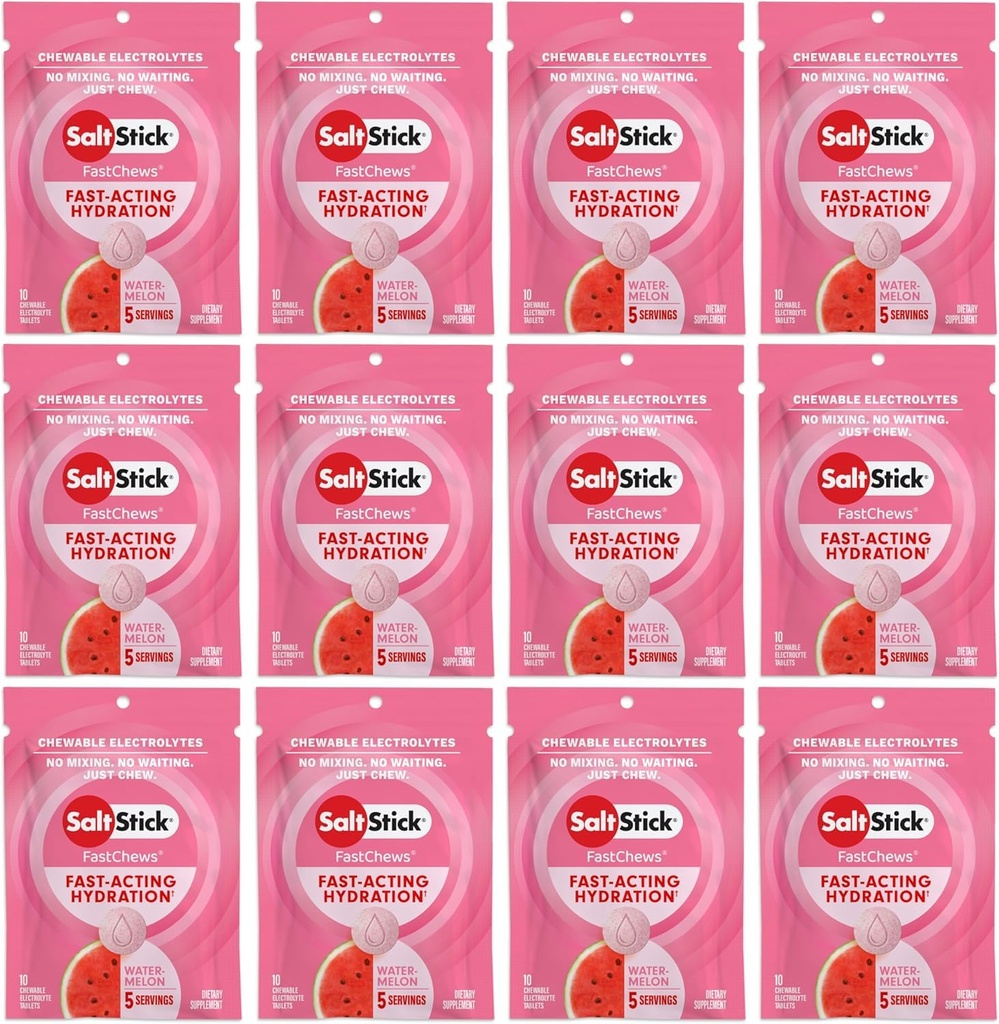 ソルトステック電解液 FastChews - 120 カウントのスイカ風味 - 水分補給のための電解液錠、塩タブ - 10 カウント(パッケージ12)