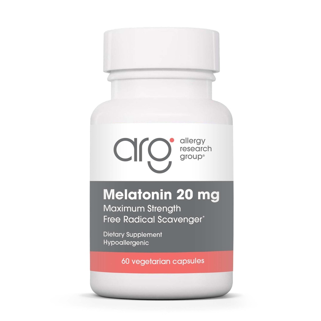 アレルギー研究グループMelatonin 20mg - 純粋なMelatonin、大人のための余分な強さ、睡眠補助金、高用量、ベジタリアンカプセル - 60カウント