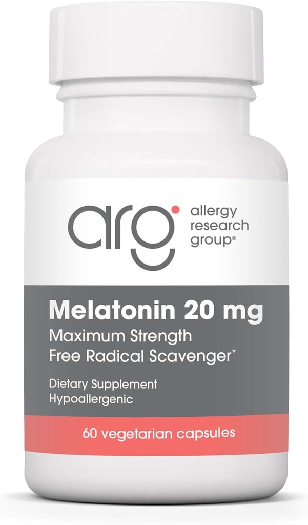アレルギー研究グループMelatonin 20mg - 純粋なMelatonin、大人のための余分な強さ、睡眠補助金、高用量、ベジタリアンカプセル - 60カウント