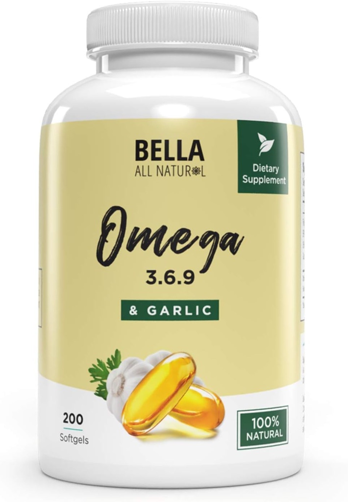 Bella All Natural Omega 3 6 9 と ニンニク オイル - 200 Softgels