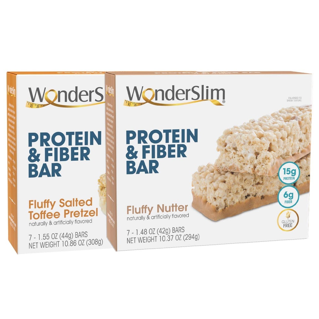 WonderSlim の蛋白質および繊維の棒束、Flufy の塩辛い Pretzel 及び Fluffy Nutter