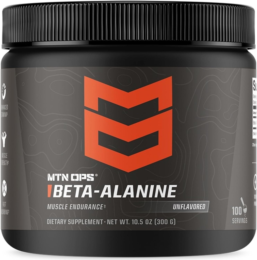 MTN OPS Beta Alanine Powder Pre Workout for Muscle Endurance & Strength, 3g of Beta Alanine per Serving, Unflavored 100 Servings