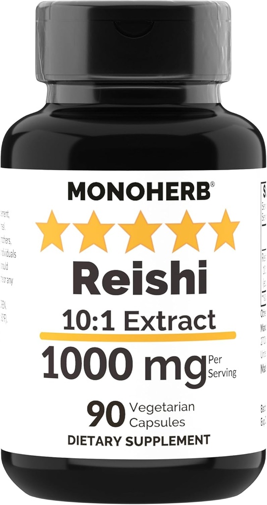 MONOHERB Reishiのきのこのエキス1000のmg - 90のベジタリアンのカプセル