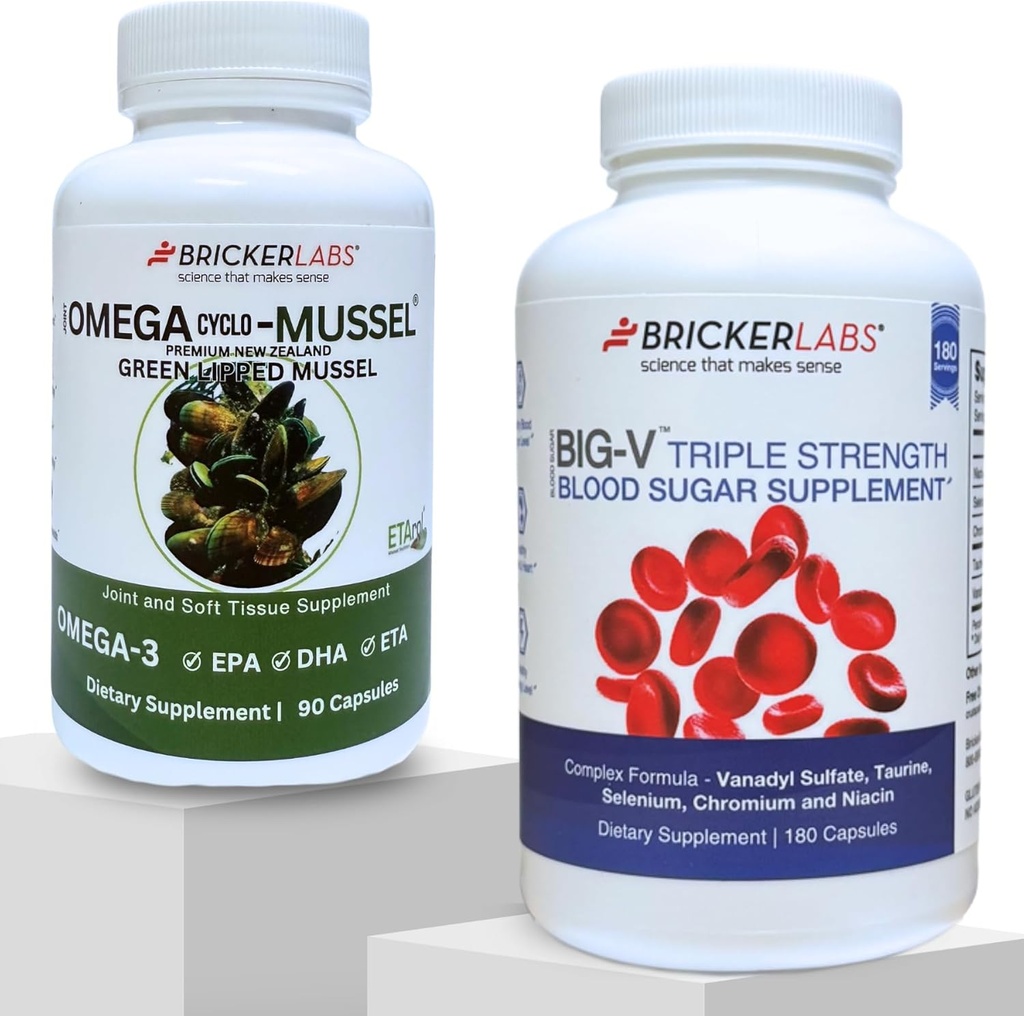 ブロッカーラボ ジョイント コンフォート&シュガーバランス | オメガ Cyclo Mussel for 共同健康 + ビッグV トリプル 強度 バナジル for 血糖サポート
