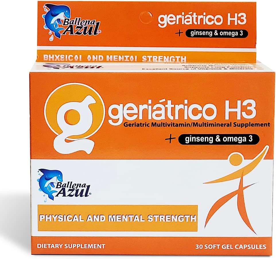 Ballena Azul 栄養補助食品、Geriatric Multivitamins、Ginseng およびオメガ 3