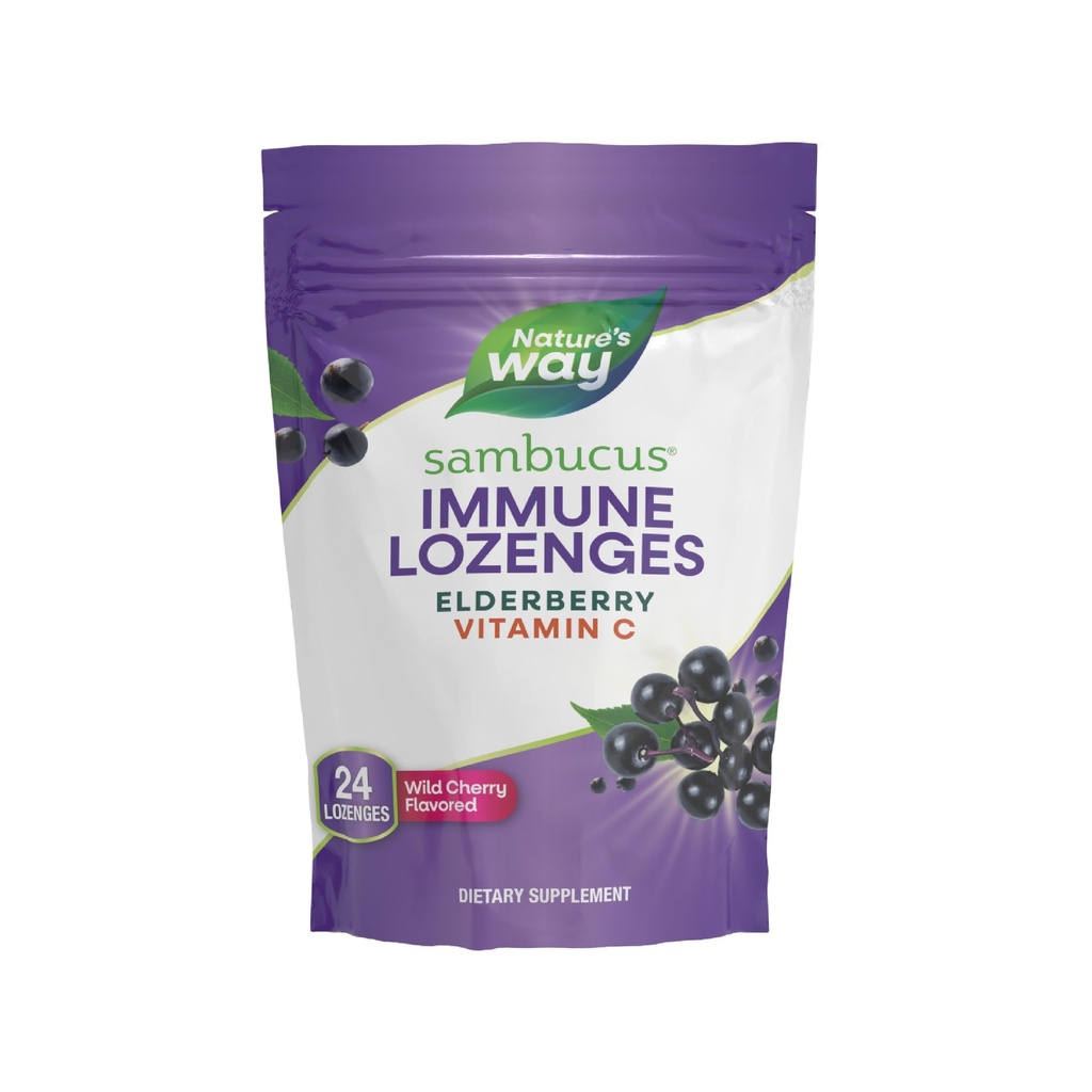 Nature's Way Sambucus Immune Lozenges, High Potency Vitamin C, Elderberry, Wild Cherry Flavored, 24 Lozenges (パッケージ 5 月 Vary)