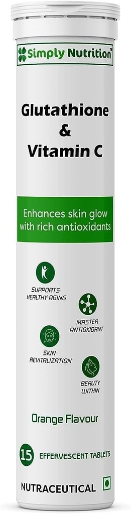 ビタミンCとグルタチオン、健康で若々しい肌のために - 男性と女性のための肌の調子。 砂糖を含まない、オレンジ色の味、15の発泡剤のタブレット(1のパック)