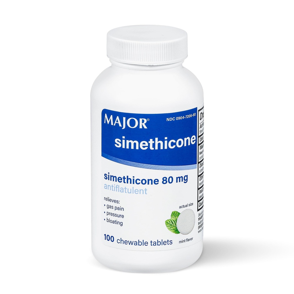 MAJOR Simethiconeのガスの救助80のmg -反鼓動、浮気およびガスの圧力援助- 100のChewableタブレット(1パック)