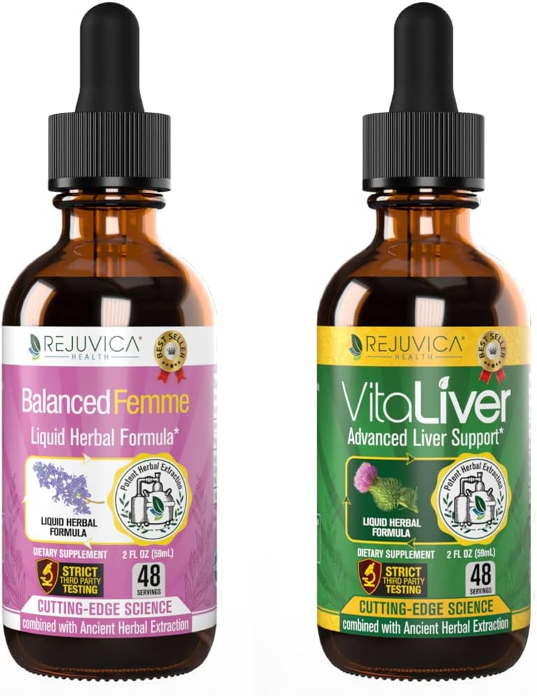 Rejuvica Health Balanced Femme + VitaLiver - より良い吸収のためのサポート女性バランス + 肝臓サポート - ミルクアザミ、ドンキア、アーティチョーク、マカ、タンポ、その他!
