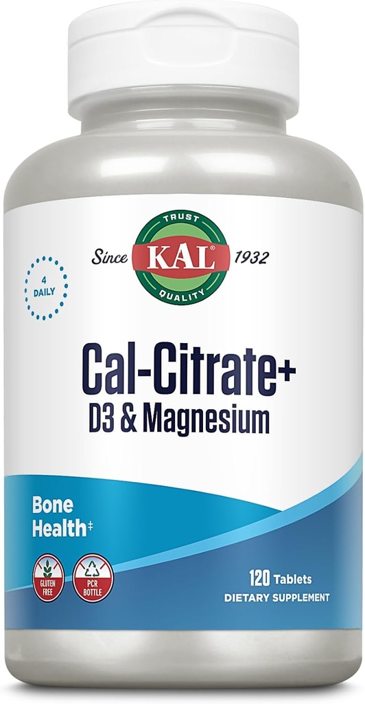 KAL Cal-Citrate+、Calciumのクエン酸塩プラスのビタミンD-3および500のmgのマグネシウム、健康な骨および歯サポート、Glutenは質、30のサービング、120のタブレットのために確認しました