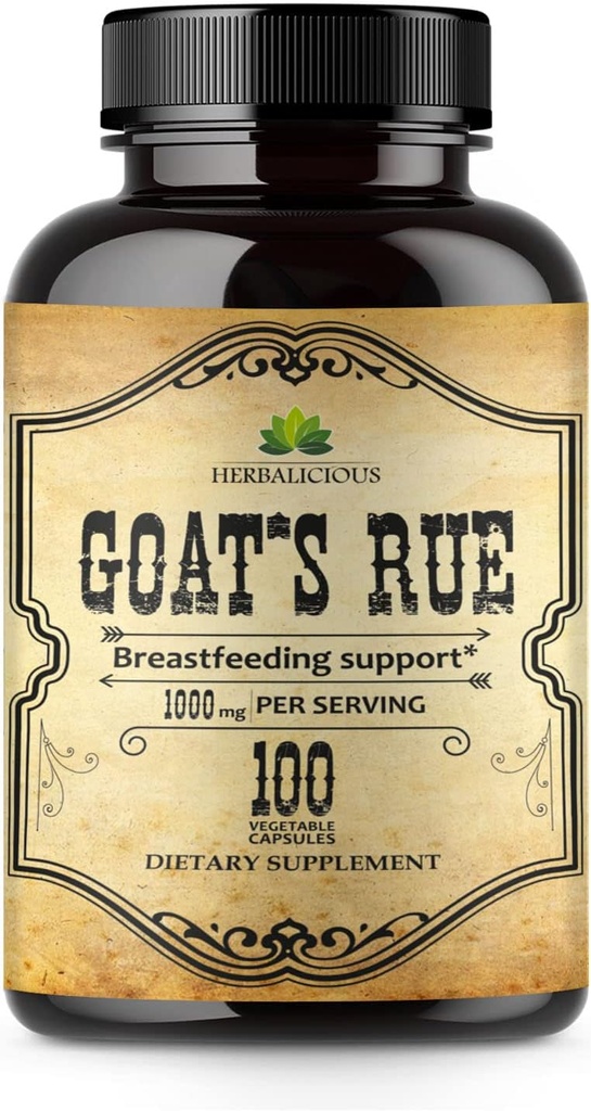 HERBALICIOUSのヤギのルーのカプセル1000mg - 自然なヤギのルーの草の補足- Breastmilkの生産の食糧補足サポートのための自然なガレガのOfficinalis - 100の帽子