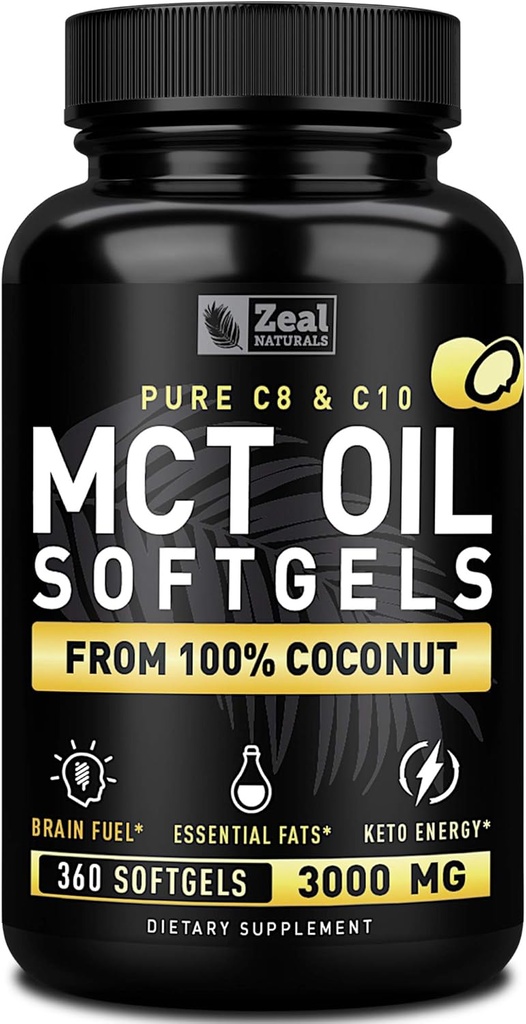 純粋なMCTオイルカプセル(360 Softgels | 3000mg) 4ヶ月の供給Keto Pills w Unrefinedココナッツ - C10&C8脳燃料、エネルギー、オクタンKetosis