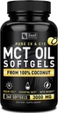 Pure MCT Oil Capsules (360 Softgels | 3000mg) 4 Month Supply Keto Pills w Unrefined Coconut - C10 & C8 Brain Fuel, Energy, Octane Ketosis